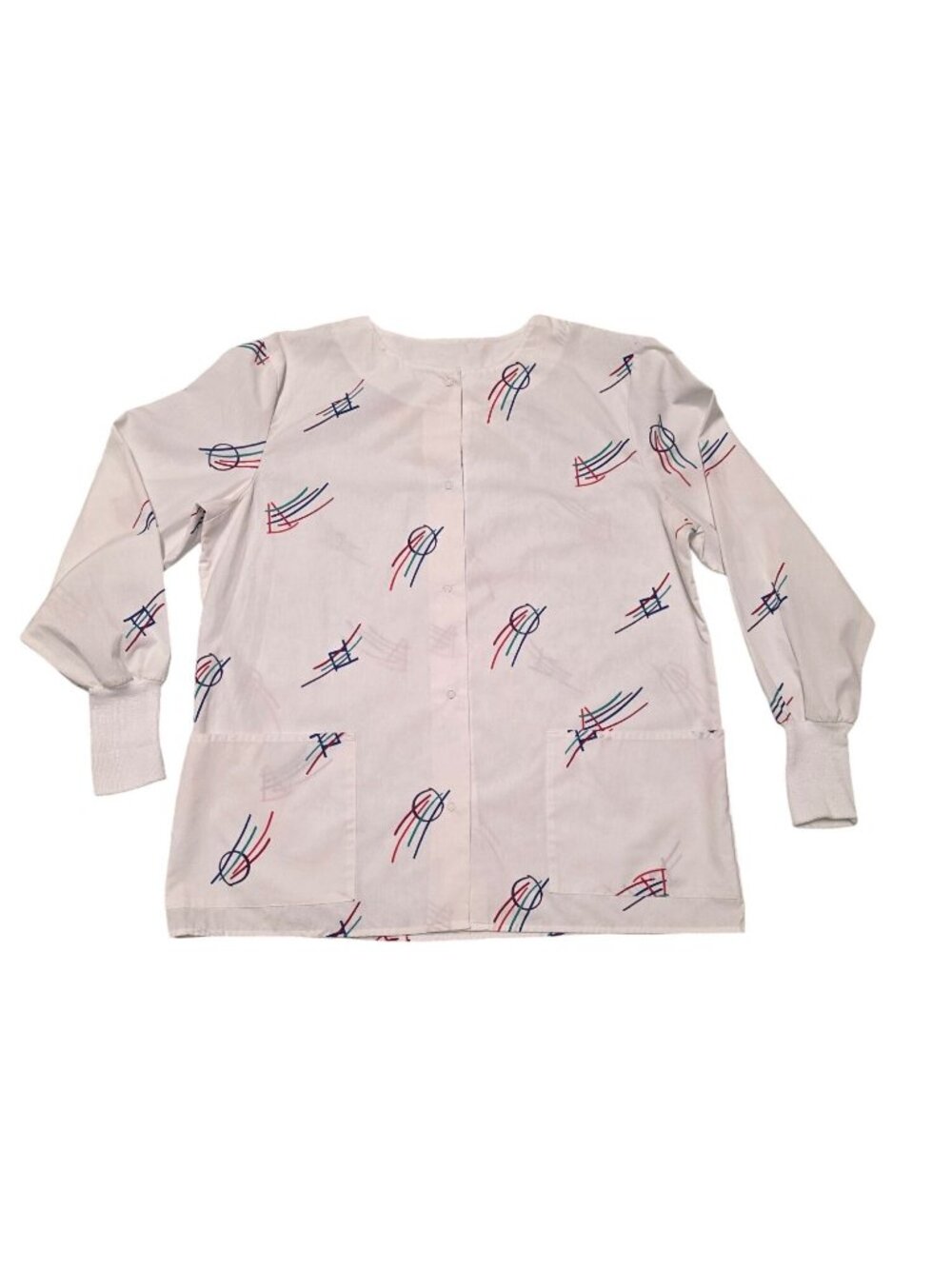 Vintage Crest Abstract Print Scrub Jacket Large L 90s USA Made Snap Front Crisp